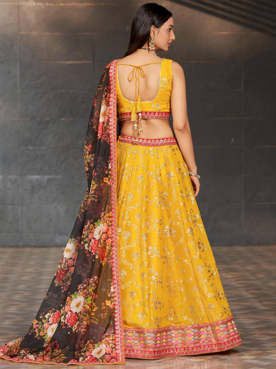 Golden palm vol 8 Georgette Mustard Yellow Lehenga choli with dupatta wholesale prices in Mumbai